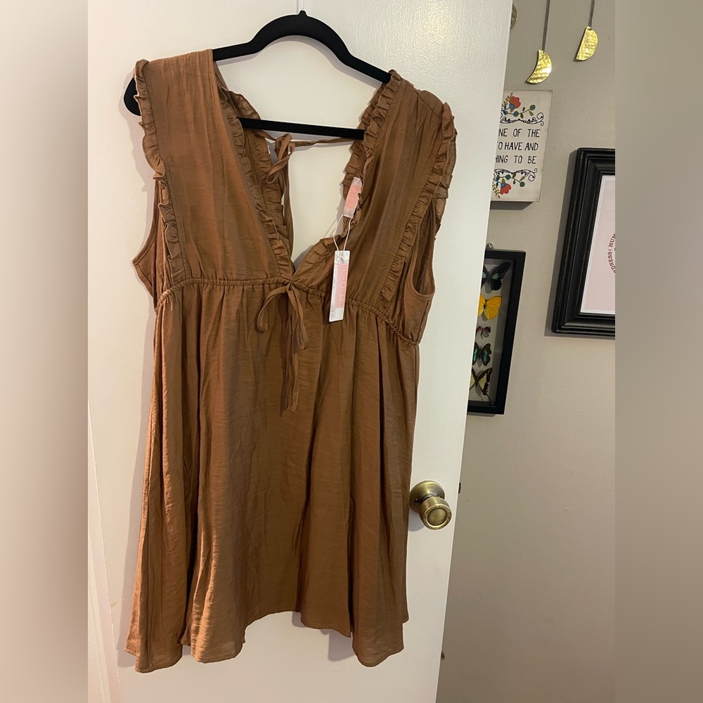 Brown Ruffled Sleeveless Dress